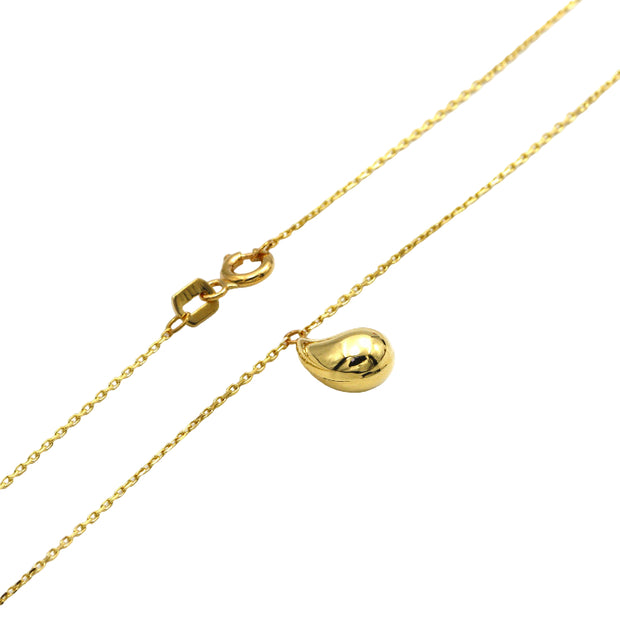 18K Real Gold Plain Teardrop Pendant Necklace – Minimalist Design