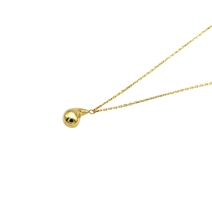 18K Real Gold Plain Teardrop Pendant Necklace – Minimalist Design