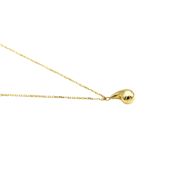 18K Real Gold Plain Teardrop Pendant Necklace – Minimalist Design