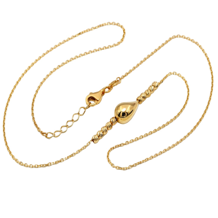 18K Real Gold Adjustable Necklace – 10 Beads with Teardrop Pendant