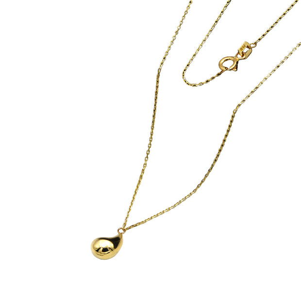 18K Real Gold Plain Teardrop Pendant Necklace – Minimalist Design