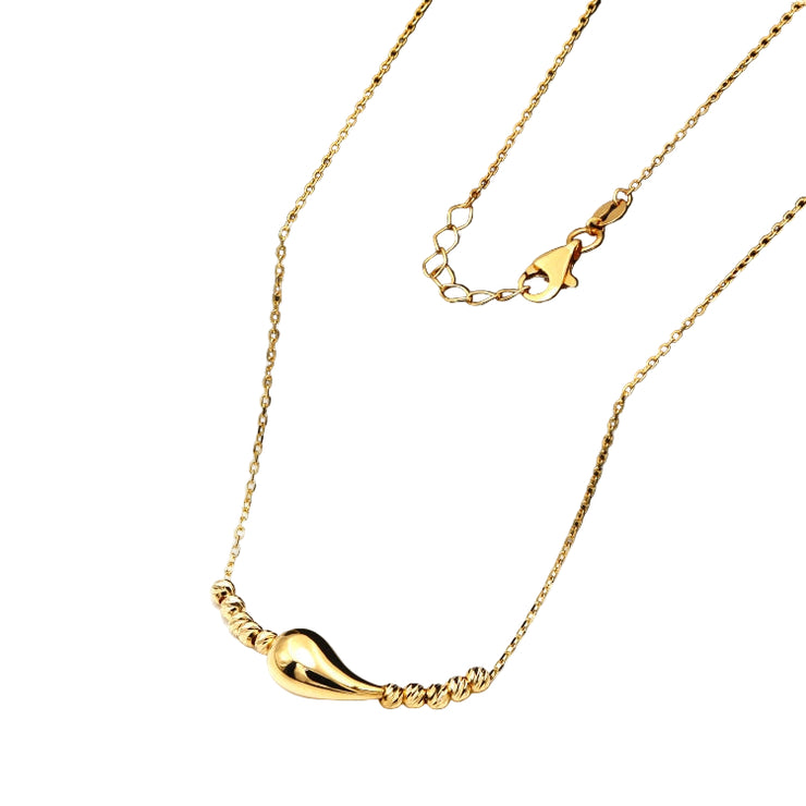 18K Real Gold Adjustable Necklace – 10 Beads with Teardrop Pendant