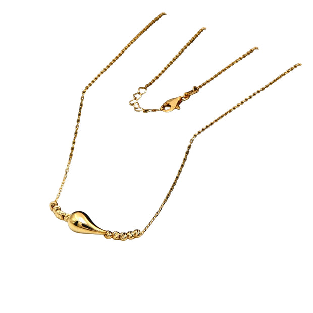 18K Real Gold Adjustable Necklace – 10 Beads with Teardrop Pendant