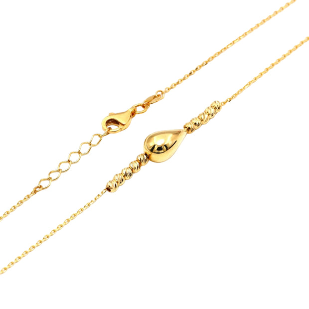 18K Real Gold Adjustable Necklace – 10 Beads with Teardrop Pendant